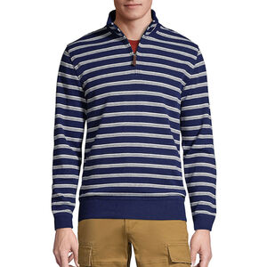 Lands' End Striped Sweater Men’s 4XL Navy White Print Bedford Rib Quarter Zip